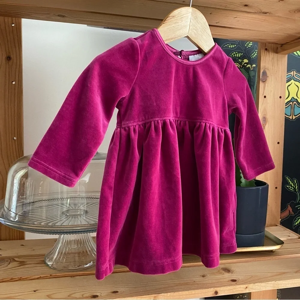 Hanna Andersson Magenta Pink Velvet Long Sleeve Dress